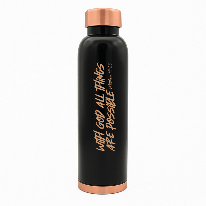 All Things Possible Custom Personalized Copper Water Bottle Matthew 19:26 and Name  | Pure Copper | 33 Oz
