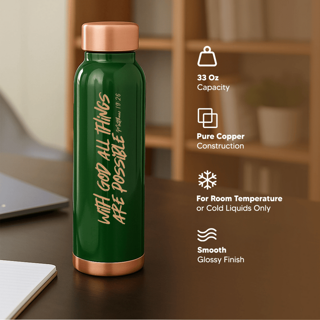 All Things Possible Custom Personalized Copper Water Bottle Matthew 19:26 and Name | Pure Copper | 33 Oz - Shepherds Shelf