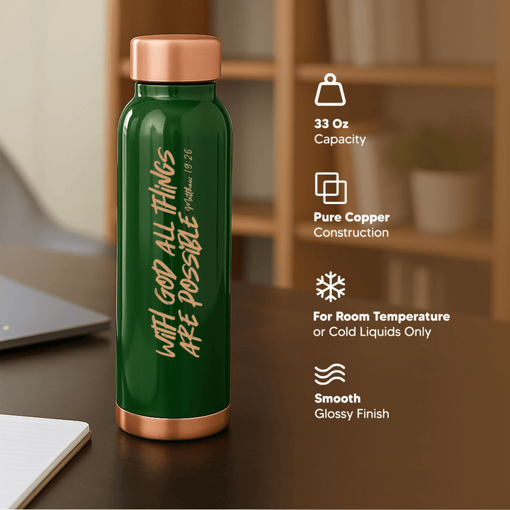 All Things Possible Custom Personalized Copper Water Bottle Matthew 19:26 and Name | Pure Copper | 33 Oz - Shepherds Shelf