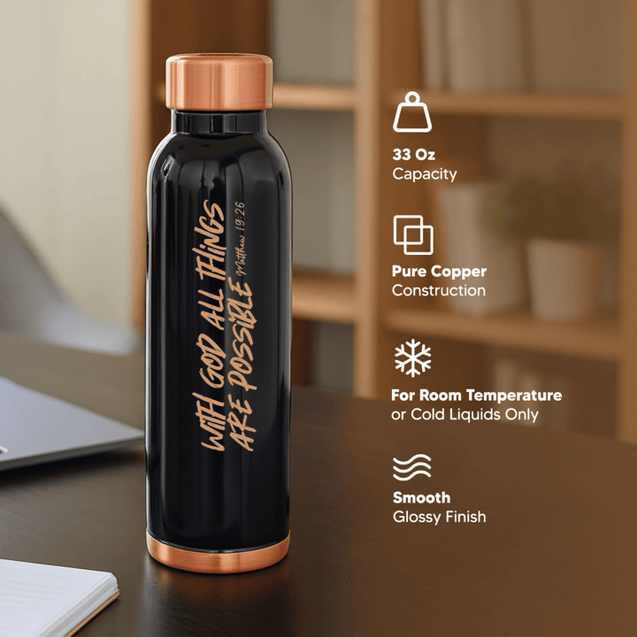All Things Possible Custom Personalized Copper Water Bottle Matthew 19:26 and Name | Pure Copper | 33 Oz - Shepherds Shelf