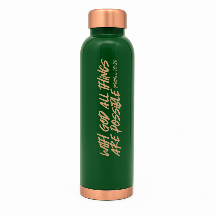 All Things Possible Custom Personalized Copper Water Bottle Matthew 19:26 and Name | Pure Copper | 33 Oz - Shepherds Shelf