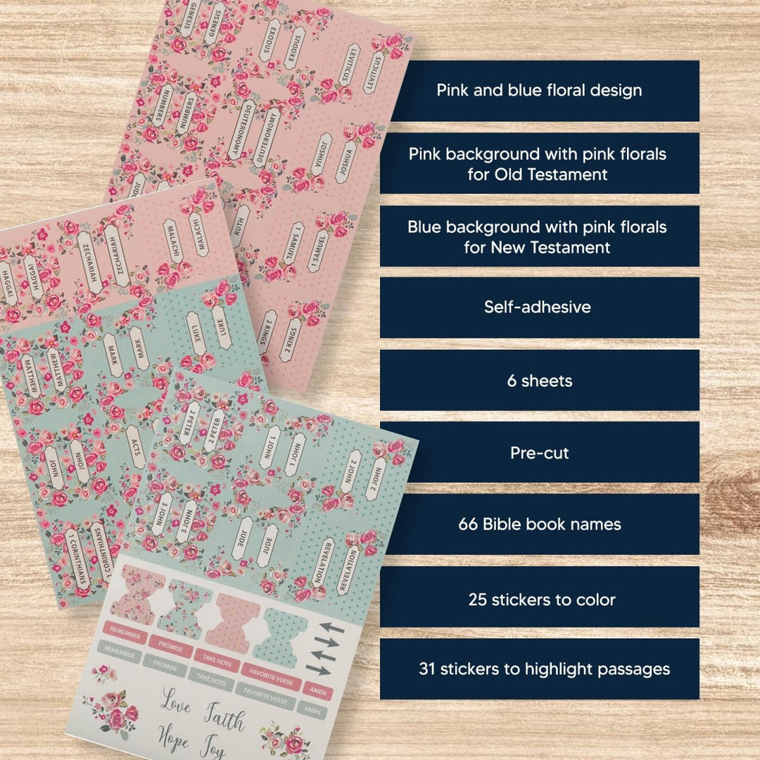 Bible Indexing Tabs Floral Pink/Blue | Shepherds Shelf - Shepherds Shelf