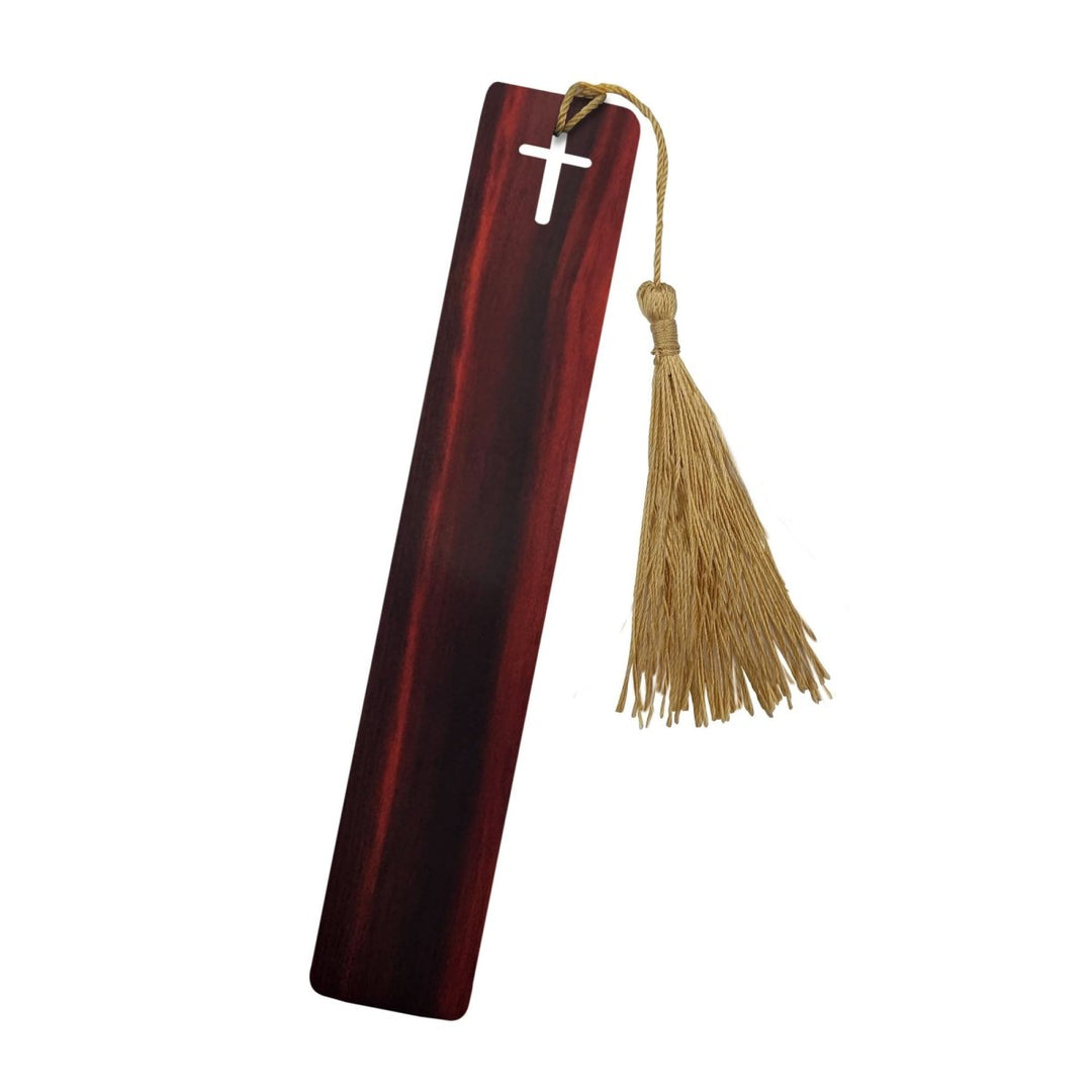 Black Sandalwood Bible Bookmark | Cross Design with Golden Tassel | Handcrafted Wooden Scripture Marker | 6" - Shepherds Shelf
