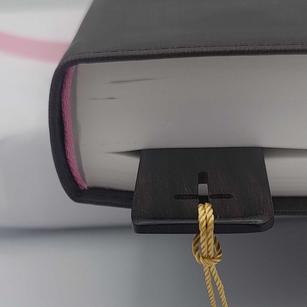 Black Sandalwood Bible Bookmark | Cross Design with Golden Tassel | Handcrafted Wooden Scripture Marker | 6" - Shepherds Shelf