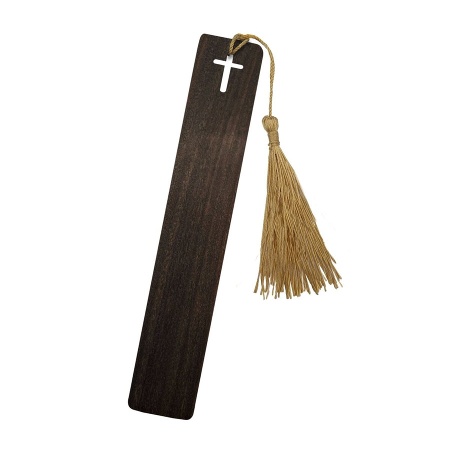 Black Sandalwood Bible Bookmark | Cross Design with Golden Tassel | Handcrafted Wooden Scripture Marker | 6" - Shepherds Shelf