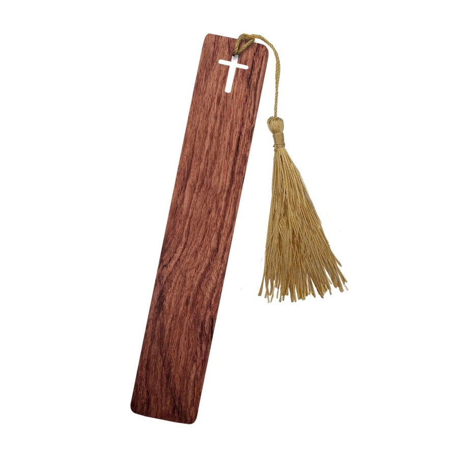 Black Sandalwood Bible Bookmark | Cross Design with Golden Tassel | Handcrafted Wooden Scripture Marker | 6" - Shepherds Shelf