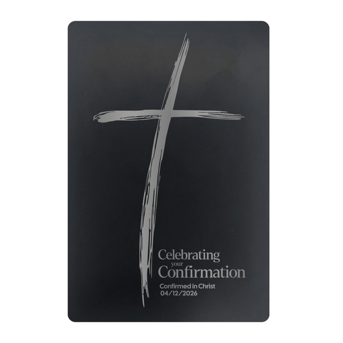 Brush Confirmation Metal Pocket Prayer Card – Christian Gift, Black Engraved Message Card