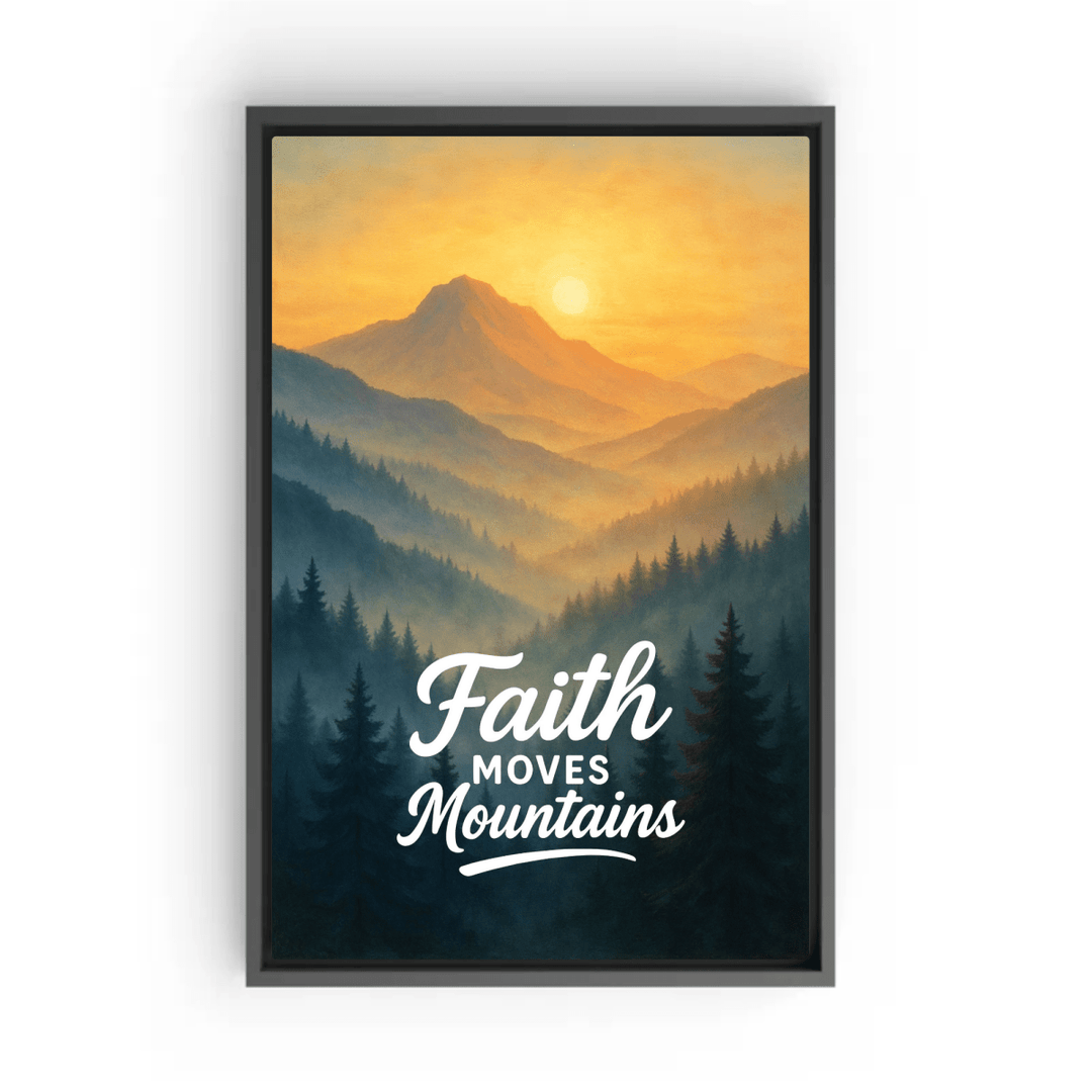 Christian Framed Canvas Wall Art - Faith Moves Mountains - Shepherds Shelf