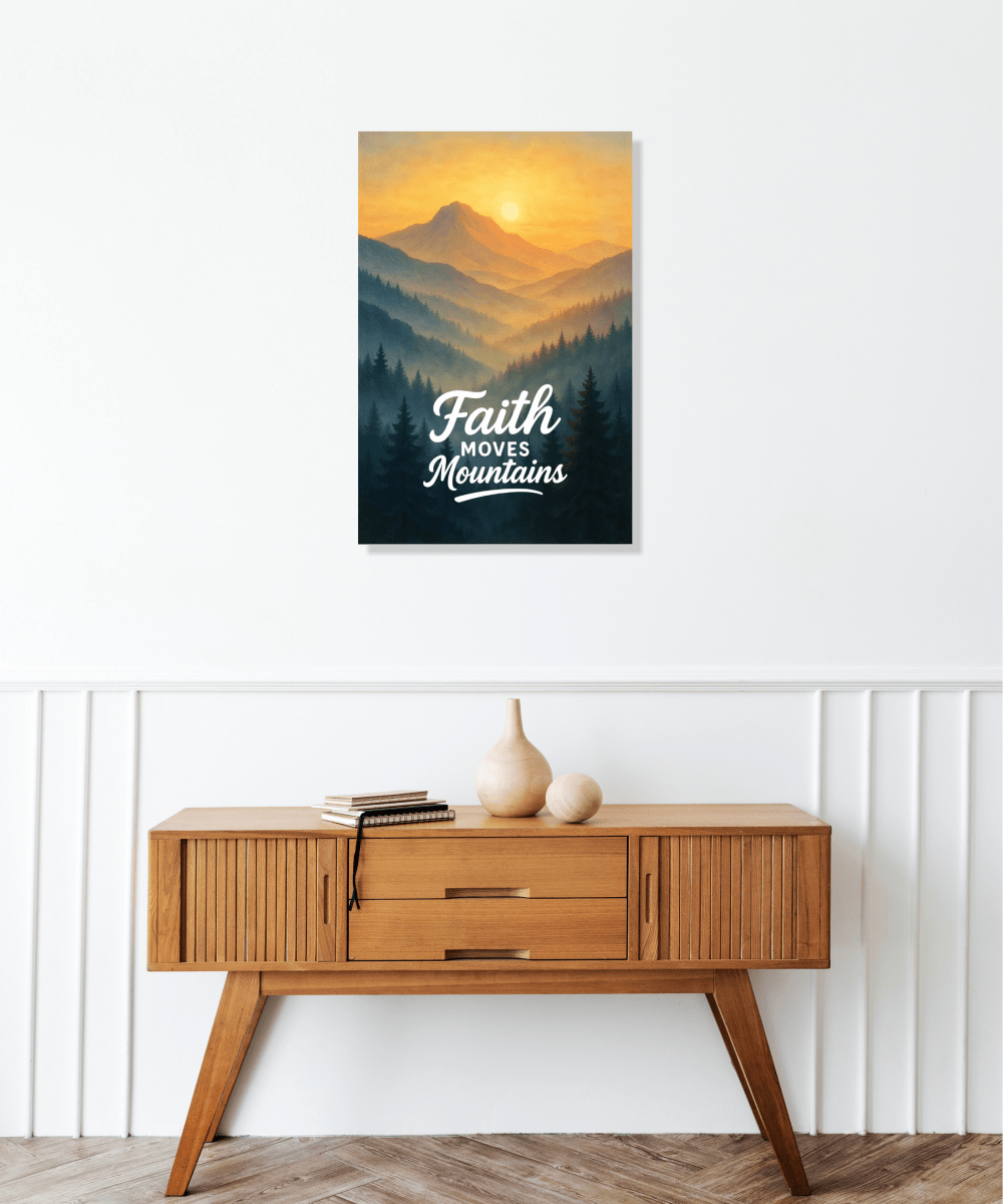 Christian Framed Canvas Wall Art - Faith Moves Mountains - Shepherds Shelf
