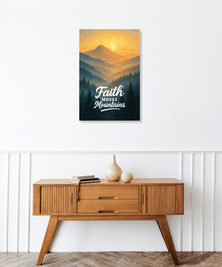 Christian Framed Canvas Wall Art - Faith Moves Mountains - Shepherds Shelf