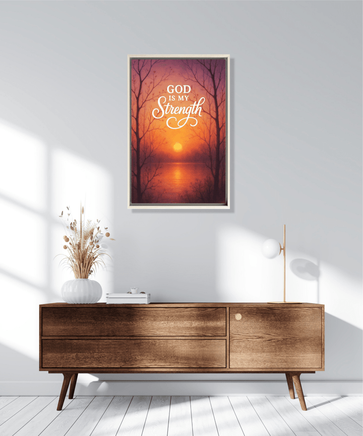 Christian Framed Canvas Wall Art - God is my Strength - Shepherds Shelf