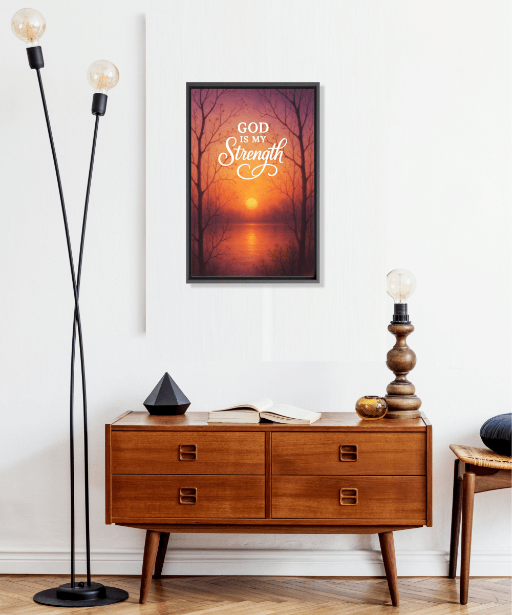 Christian Framed Canvas Wall Art - God is my Strength - Shepherds Shelf