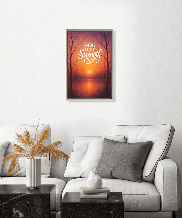 Christian Framed Canvas Wall Art - God is my Strength - Shepherds Shelf
