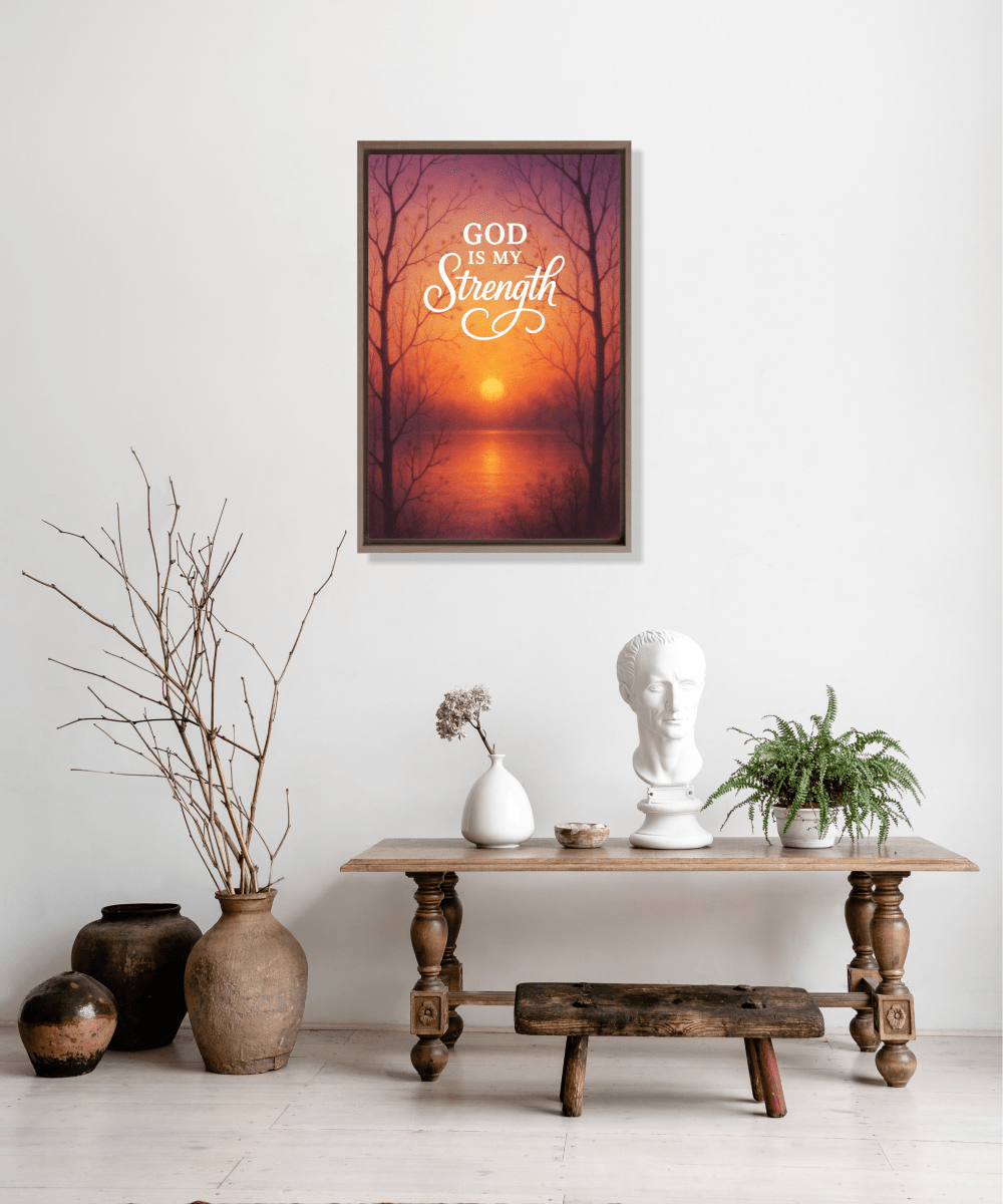 Christian Framed Canvas Wall Art - God is my Strength - Shepherds Shelf