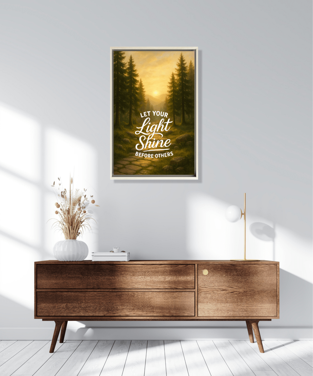 Christian Framed Canvas Wall Art - Let Your Light Shine Before Others - Shepherds Shelf