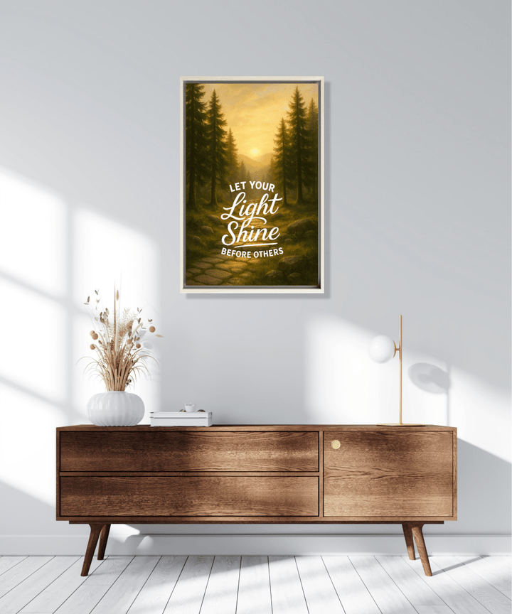 Christian Framed Canvas Wall Art - Let Your Light Shine Before Others - Shepherds Shelf
