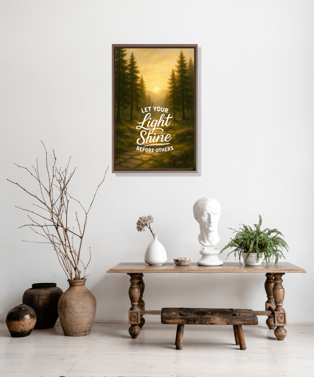 Christian Framed Canvas Wall Art - Let Your Light Shine Before Others - Shepherds Shelf