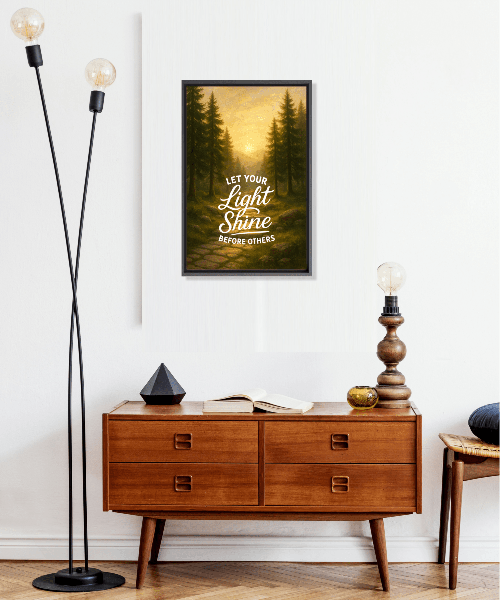 Christian Framed Canvas Wall Art - Let Your Light Shine Before Others - Shepherds Shelf