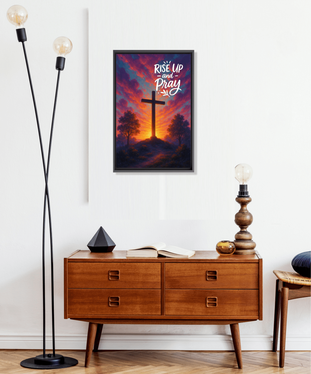 Christian Framed Canvas Wall Art - Rise Up and Pray - Shepherds Shelf