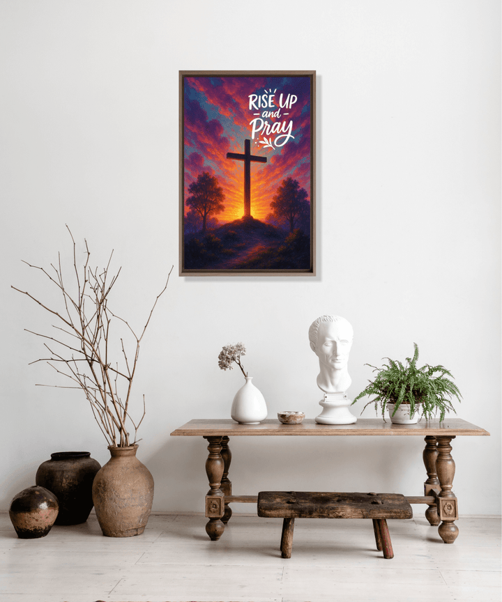 Christian Framed Canvas Wall Art - Rise Up and Pray - Shepherds Shelf