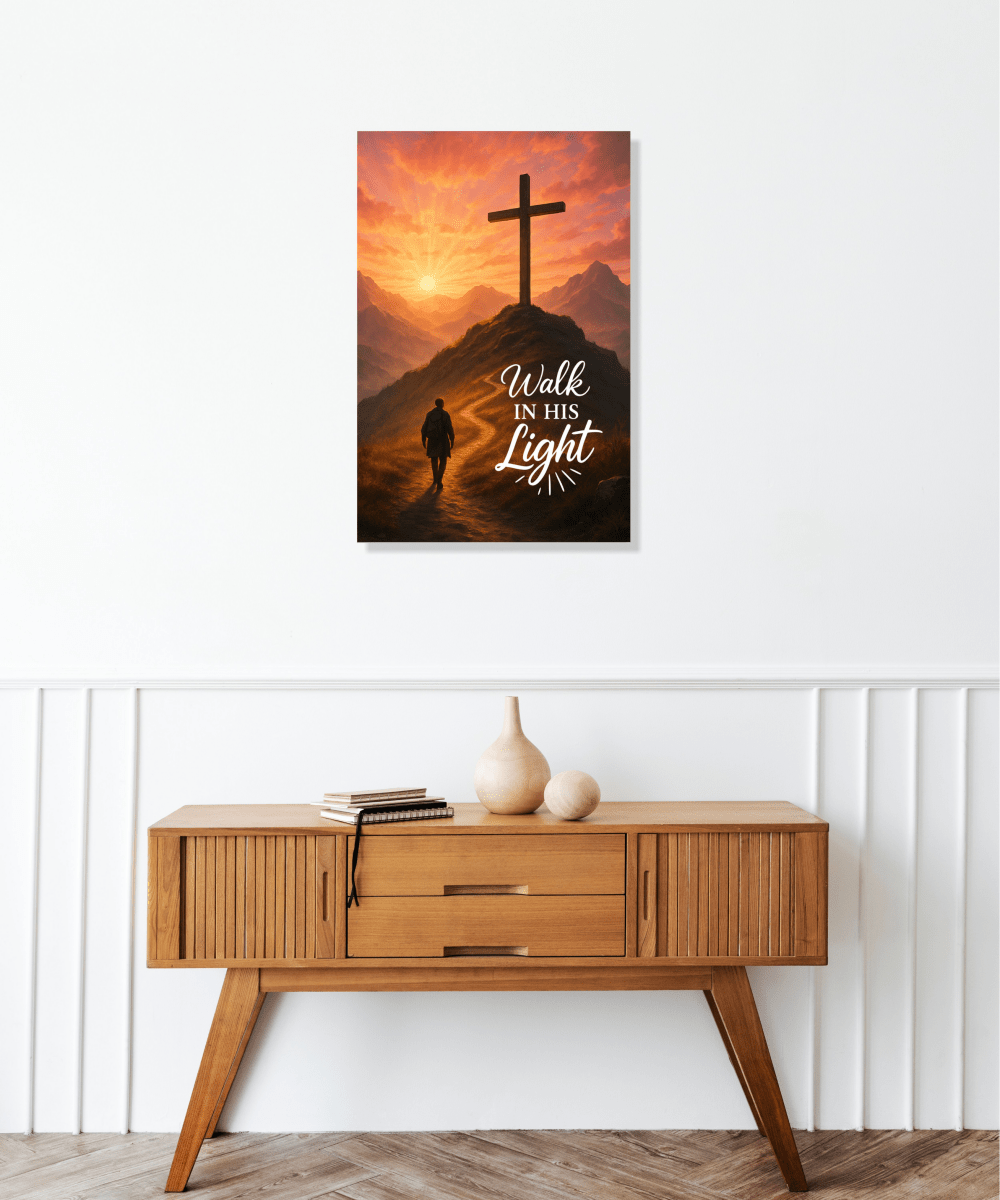 Christian Framed Canvas Wall Art - Walk in His Light - Shepherds Shelf