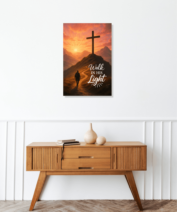 Christian Framed Canvas Wall Art - Walk in His Light - Shepherds Shelf