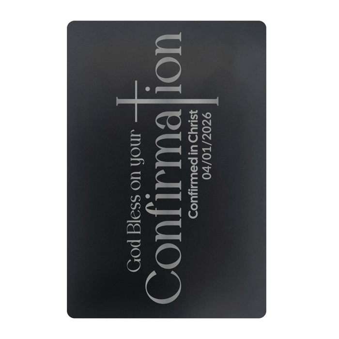 Cross Confirmation Metal Pocket Prayer Card – Christian Gift, Black Engraved Message Card