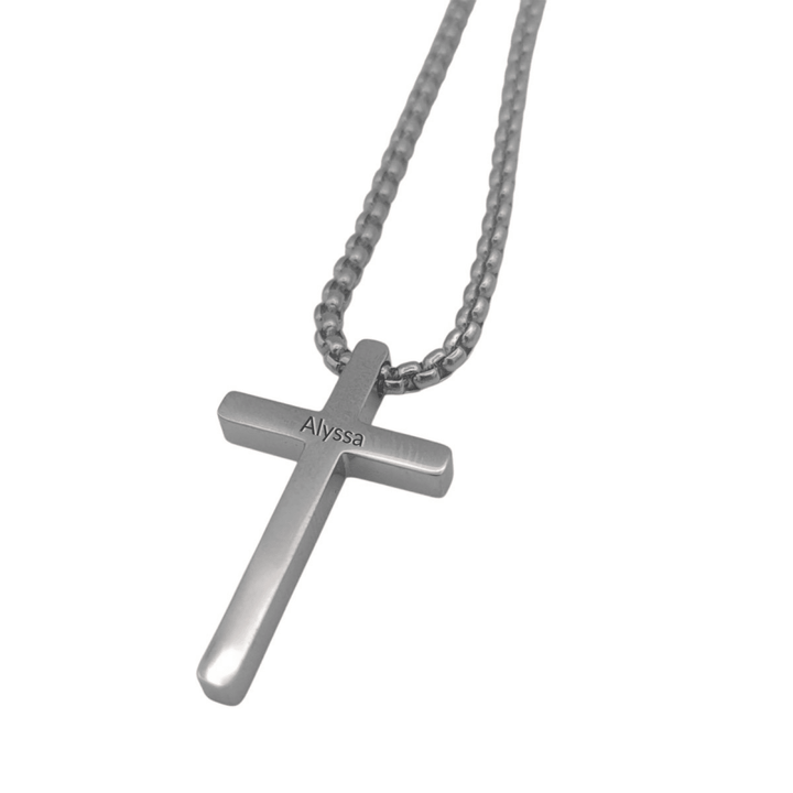 Custom Engraved Stainless Steel Cross Pendant Necklace with Matching Chain - Shepherds Shelf
