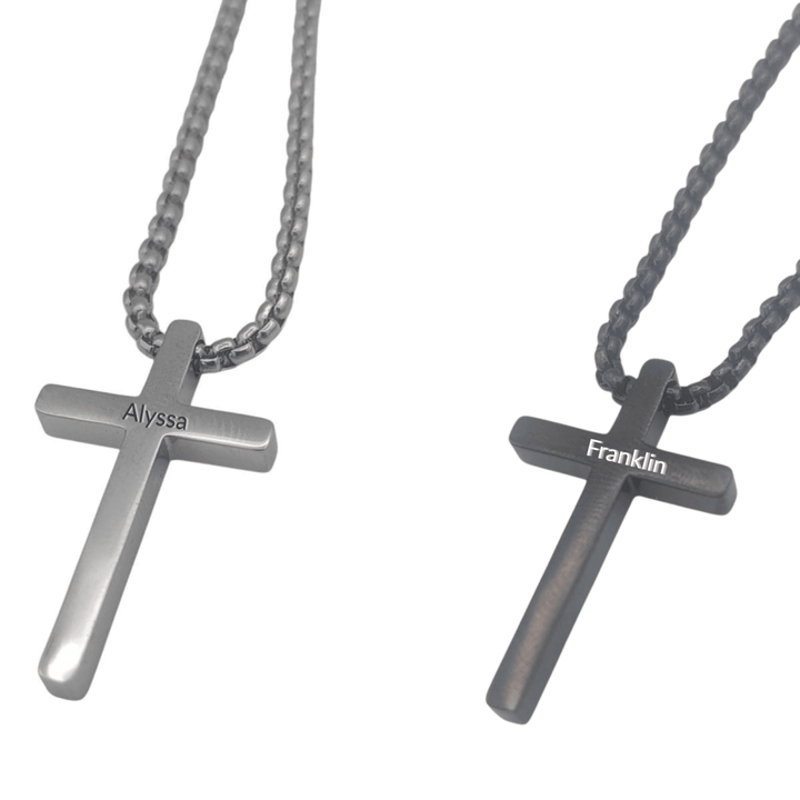 Custom Engraved Stainless Steel Cross Pendant Necklace with Matching Chain - Shepherds Shelf