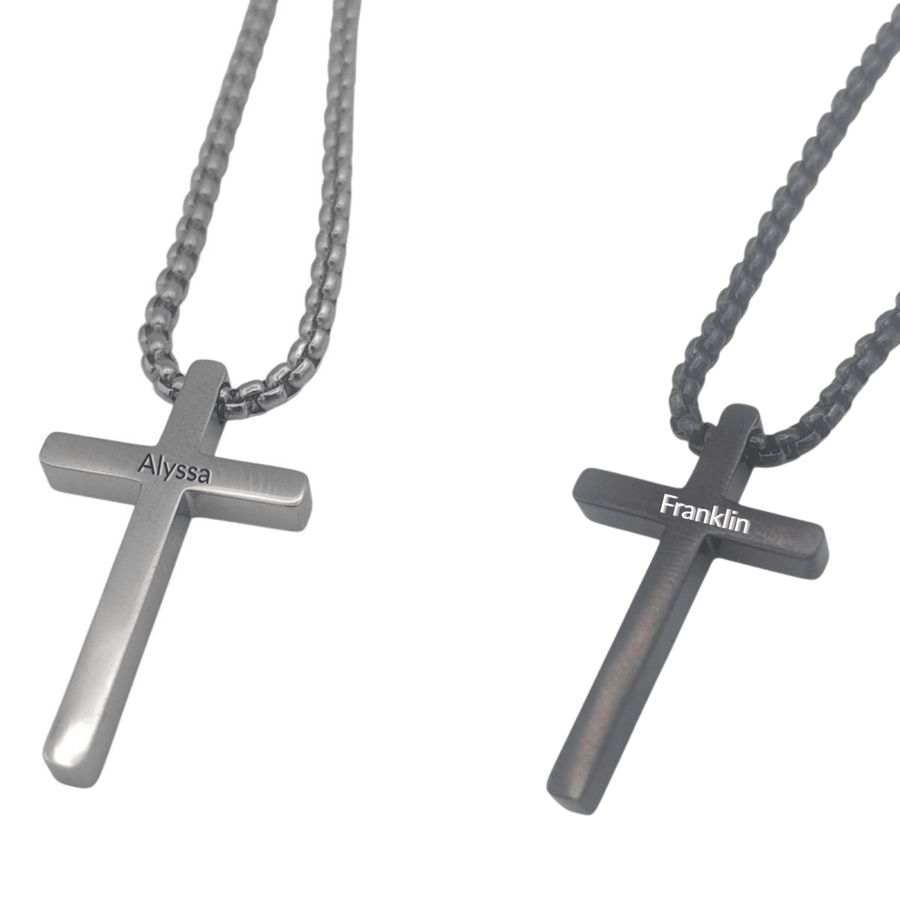 Custom Engraved Stainless Steel Cross Pendant Necklace with Matching Chain - Shepherds Shelf