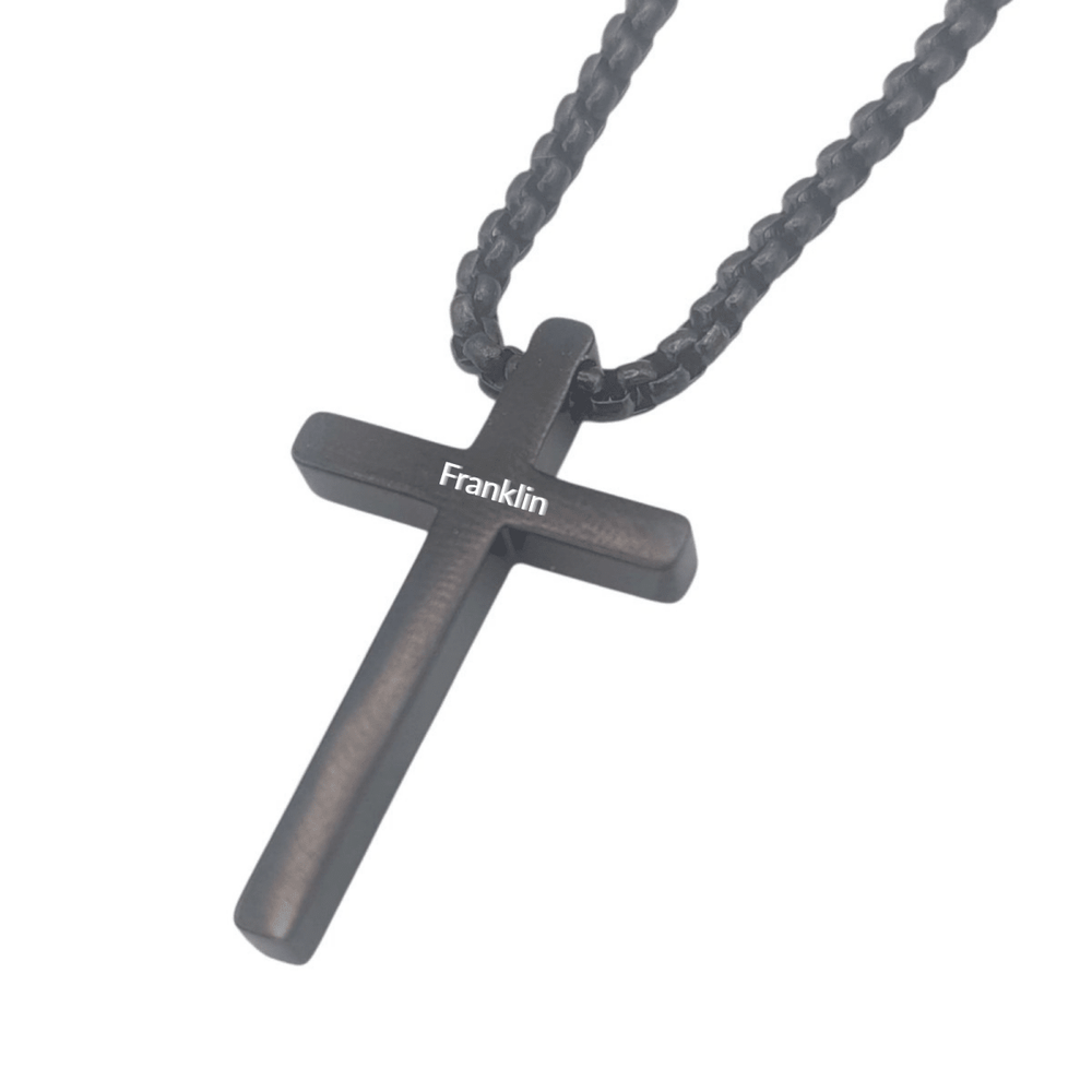 Custom Engraved Stainless Steel Cross Pendant Necklace with Matching Chain - Shepherds Shelf