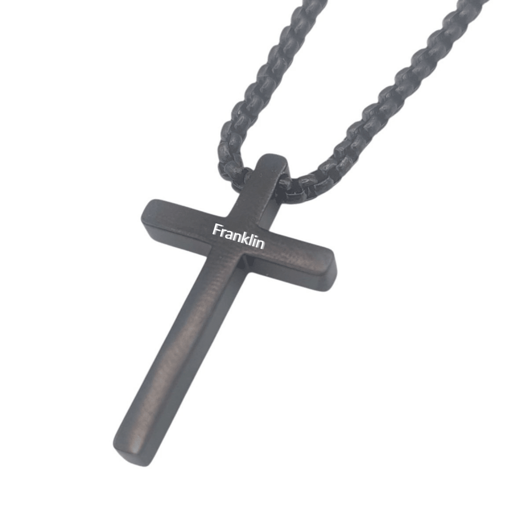 Custom Engraved Stainless Steel Cross Pendant Necklace with Matching Chain - Shepherds Shelf