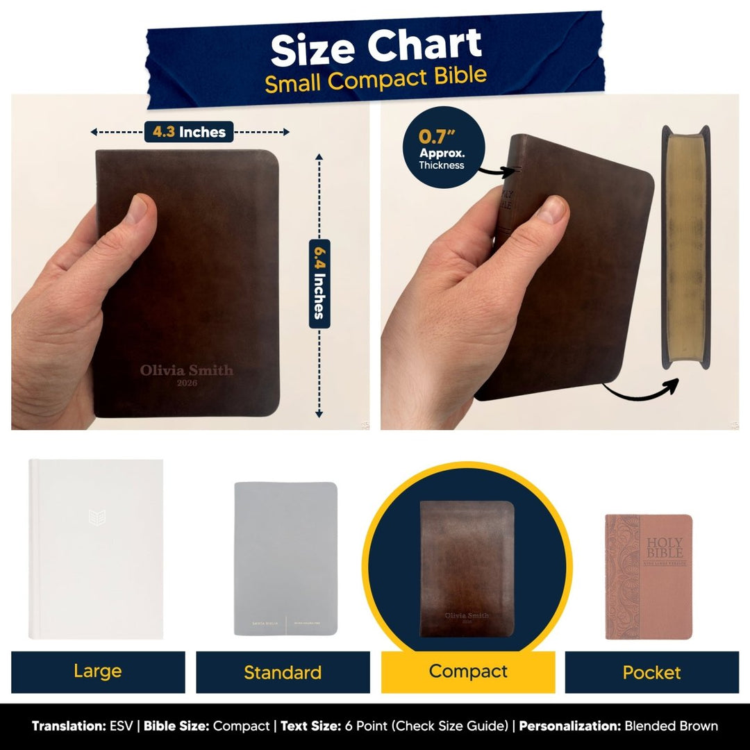 Custom ESV Brown Small Compact On - The - Go Personalized Red Letter Holy Bible | Extra Small Print - Shepherds Shelf