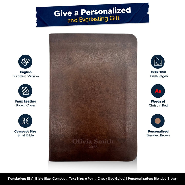 Custom ESV Brown Small Compact On - The - Go Personalized Red Letter Holy Bible | Extra Small Print - Shepherds Shelf