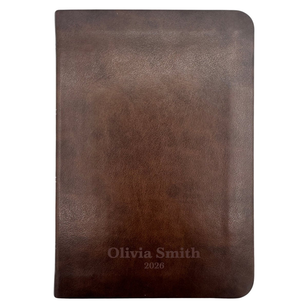Custom ESV Brown Small Compact On - The - Go Personalized Red Letter Holy Bible | Extra Small Print - Shepherds Shelf