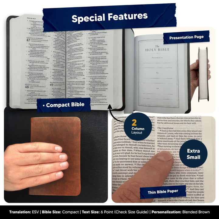 Custom ESV Brown Small Compact On - The - Go Personalized Red Letter Holy Bible | Extra Small Print - Shepherds Shelf