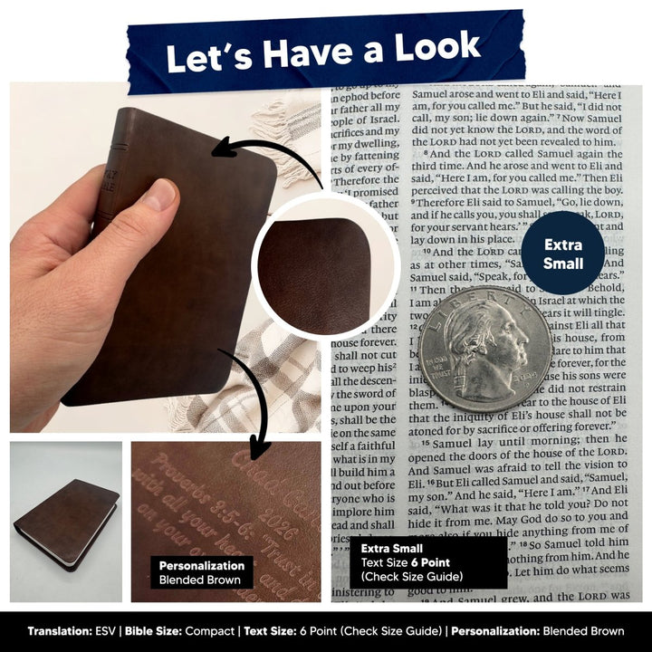 Custom ESV Brown Small Compact On - The - Go Personalized Red Letter Holy Bible | Extra Small Print - Shepherds Shelf