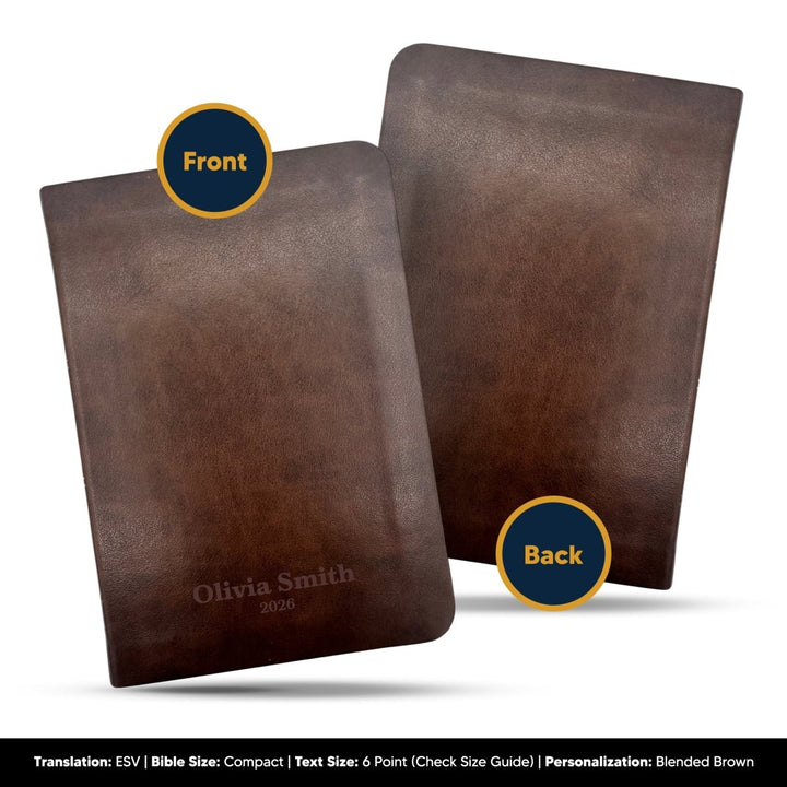Custom ESV Brown Small Compact On - The - Go Personalized Red Letter Holy Bible | Extra Small Print - Shepherds Shelf