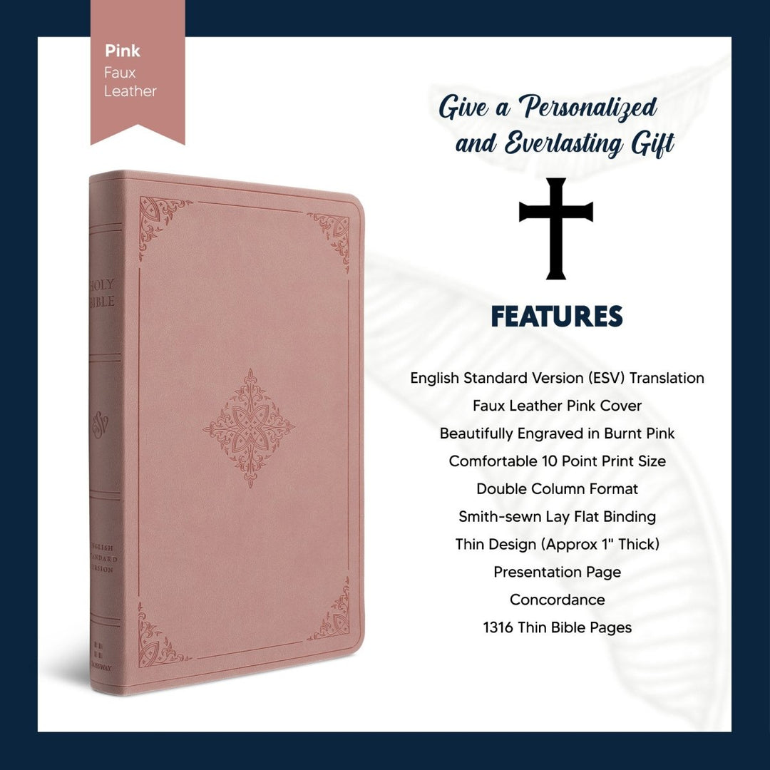 Custom ESV Large Print Holy Bible with Name | Blush Pink Faux Leather | Shepherds Shelf - Shepherds Shelf