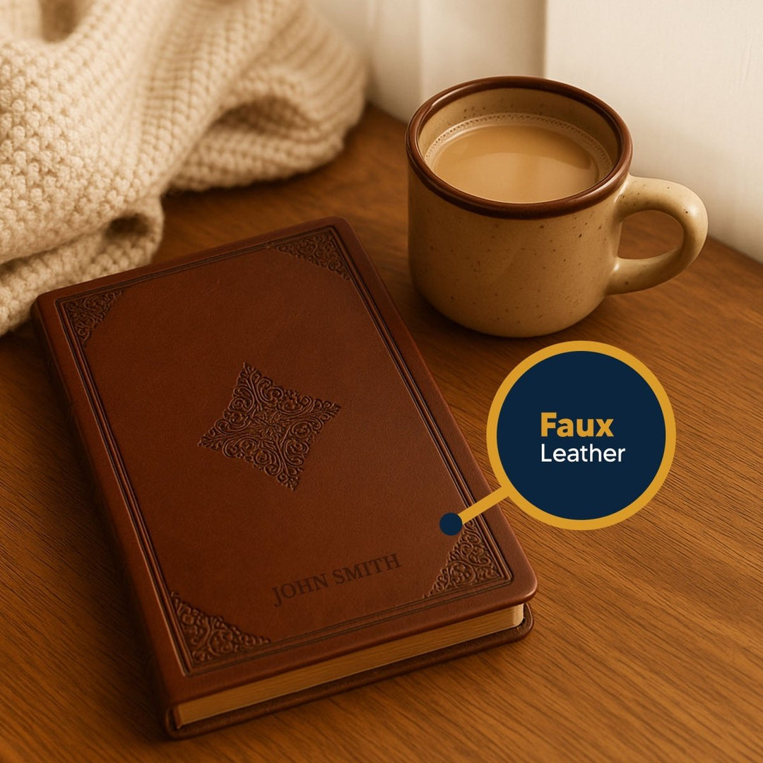 Custom ESV Large Print Holy Bible with Name | Tan Brown Faux Leather | Shepherds Shelf - Shepherds Shelf