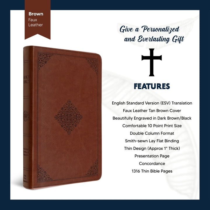 Custom ESV Large Print Holy Bible with Name | Tan Brown Faux Leather | Shepherds Shelf - Shepherds Shelf