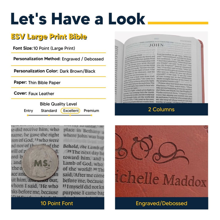 Custom ESV Large Print Holy Bible with Name | Tan Brown Faux Leather | Shepherds Shelf - Shepherds Shelf