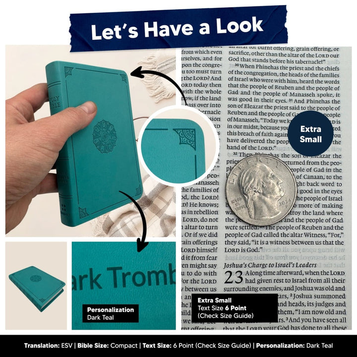 Custom ESV Teal Small Compact On - The - Go Personalized Red Letter Holy Bible | Extra Small Print - Shepherds Shelf