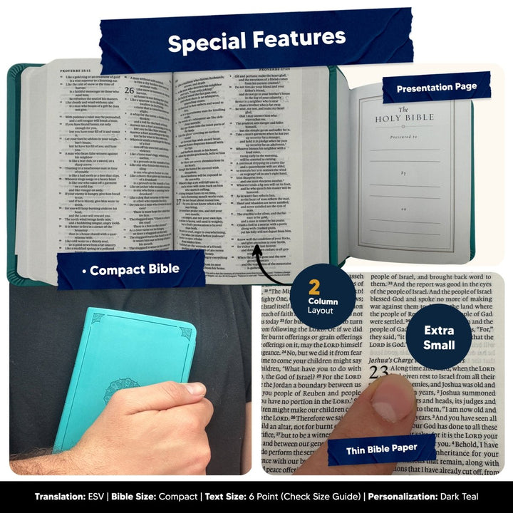 Custom ESV Teal Small Compact On - The - Go Personalized Red Letter Holy Bible | Extra Small Print - Shepherds Shelf