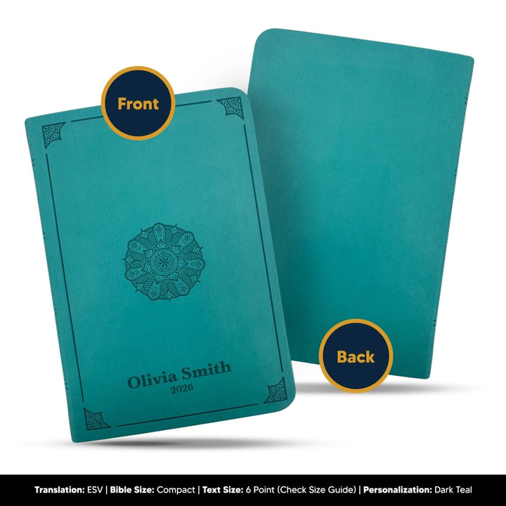 Custom ESV Teal Small Compact On - The - Go Personalized Red Letter Holy Bible | Extra Small Print - Shepherds Shelf
