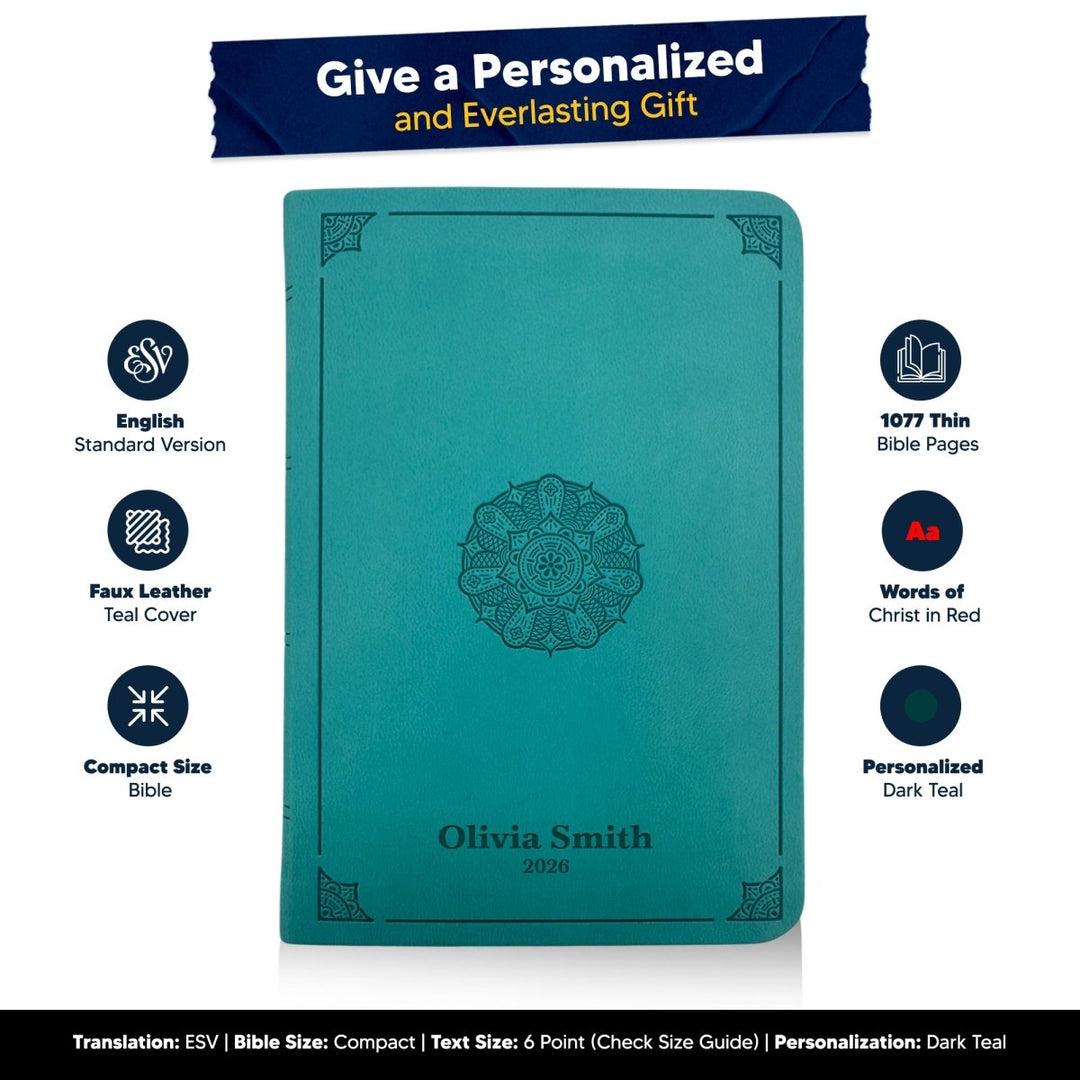 Custom ESV Teal Small Compact On - The - Go Personalized Red Letter Holy Bible | Extra Small Print - Shepherds Shelf
