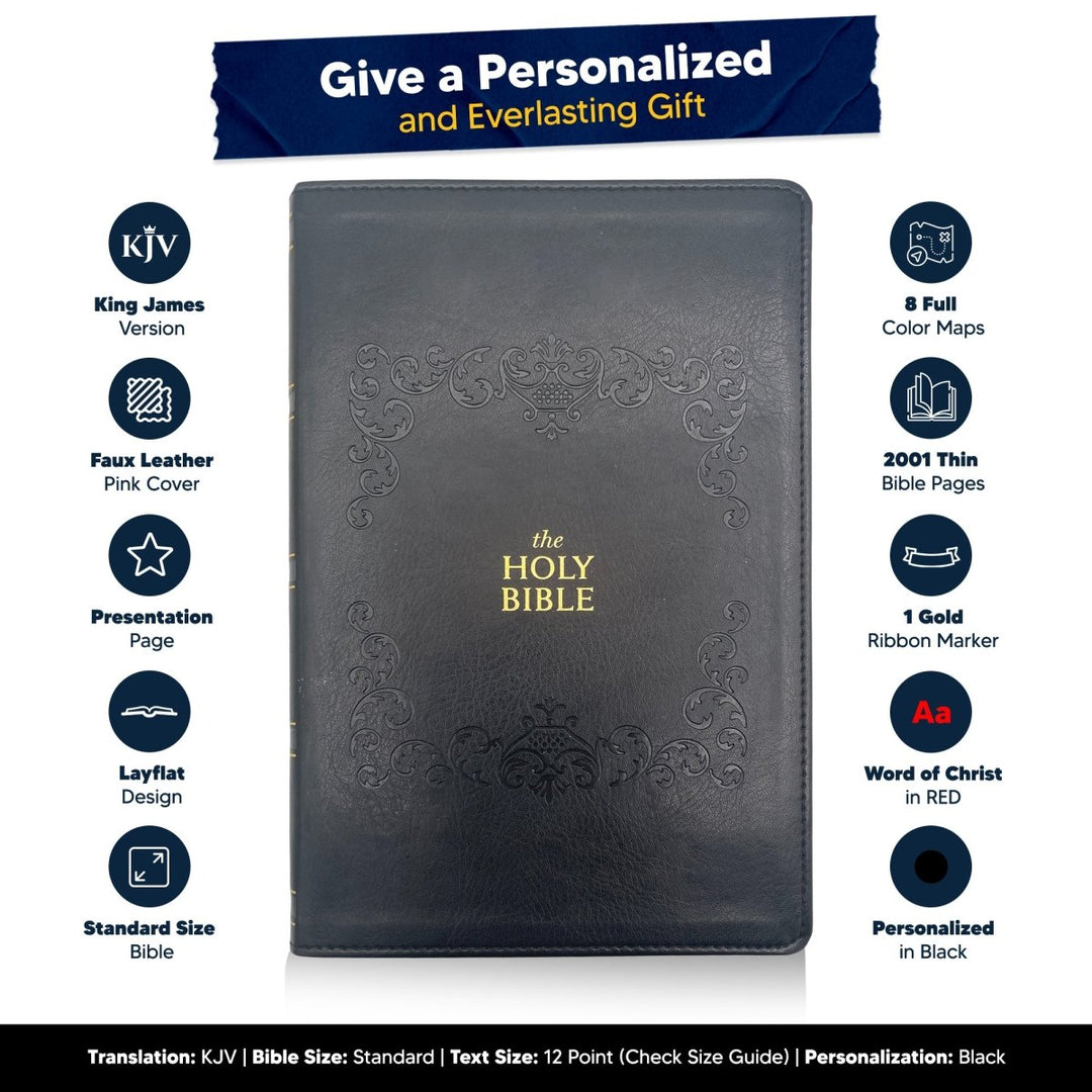 Custom KJV Large Print Holy Bible Faux Leather | Jesus Words in Red | Black - Shepherds Shelf