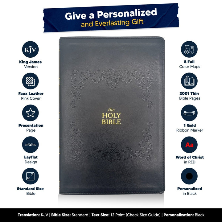 Custom KJV Large Print Holy Bible Faux Leather | Jesus Words in Red | Black - Shepherds Shelf