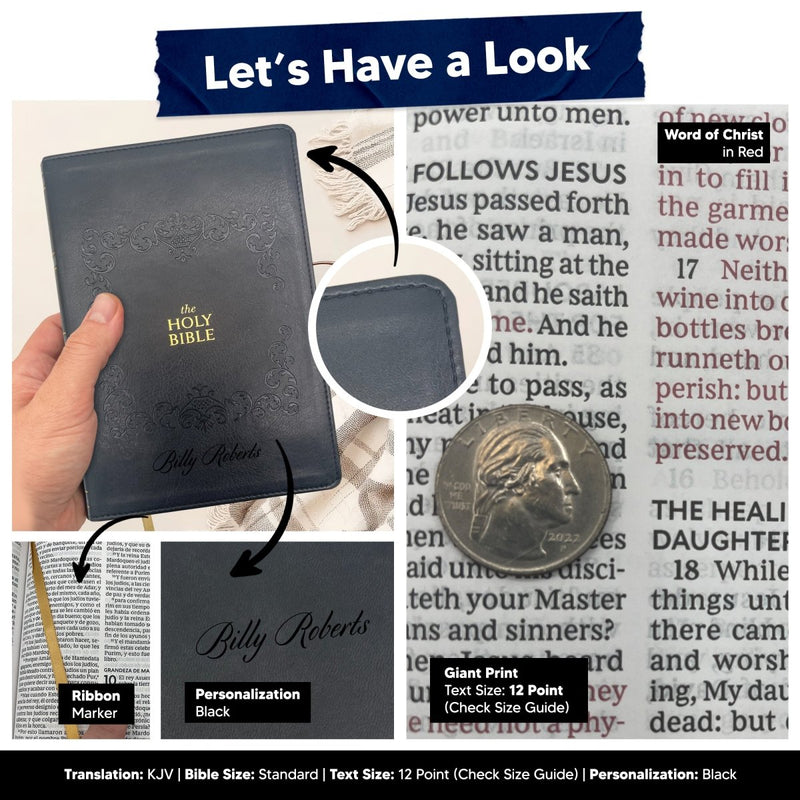 Custom KJV Large Print Holy Bible Faux Leather | Jesus Words in Red | Black