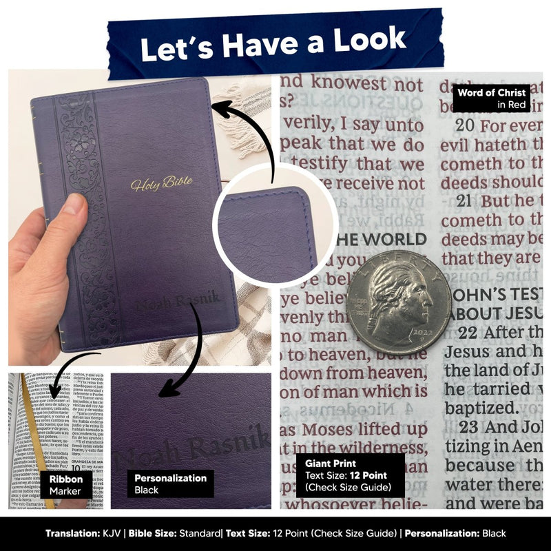 Custom KJV Large Print Holy Bible Faux Leather | Jesus Words in Red | Purple